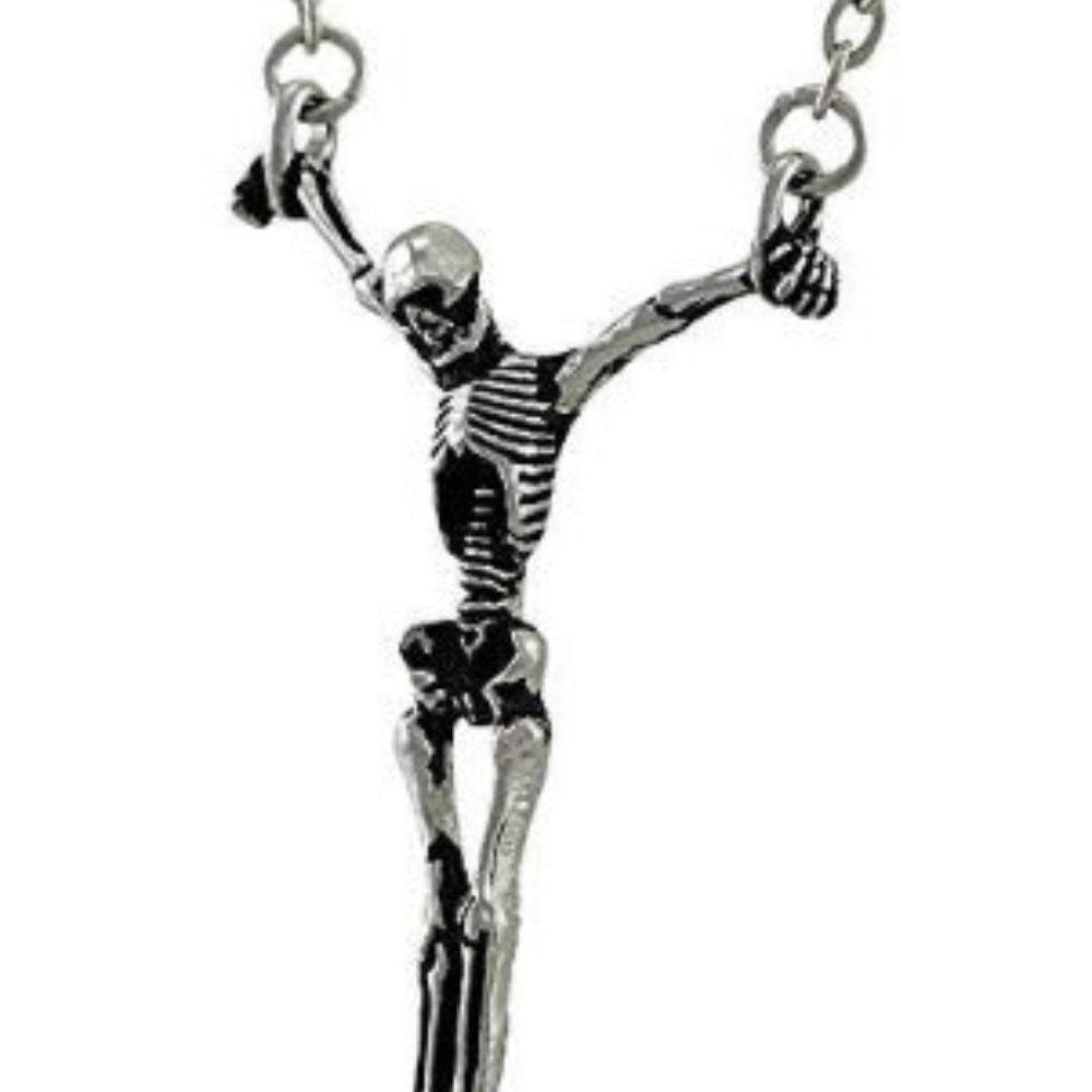 Pewter Hanging Skeleton Pendant Necklace